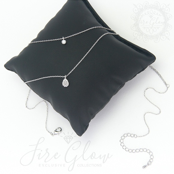 Rhodium Dipped Two Tiered Layered Charm Necklace - Picture 10 of 16